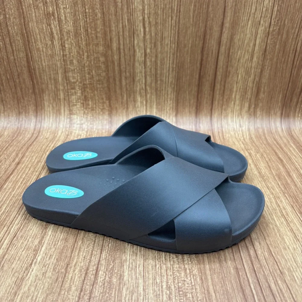 Oka-B‎ Slide Sandals Charcoal Grey Womens Size 7-8 Cross Strap Waterproof USA